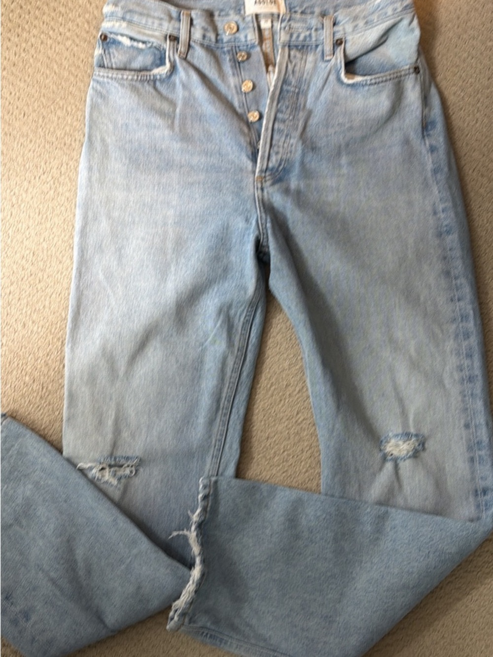 Agolde Light Wash Distressed Button-Fly Jeans